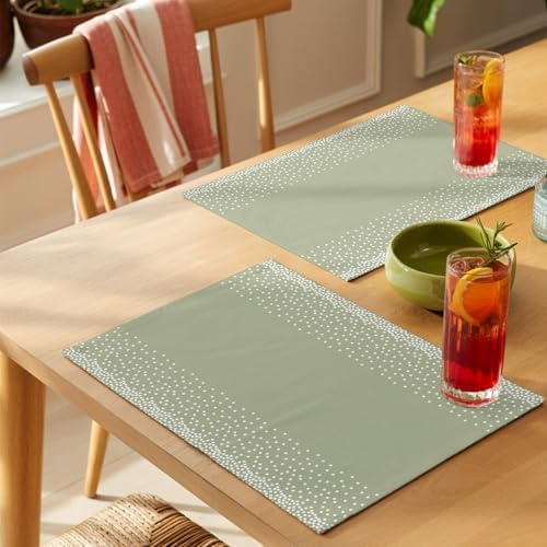 Round Placemats Set of 12 Sage Polka Dot Place Mats Minimalist Neutral