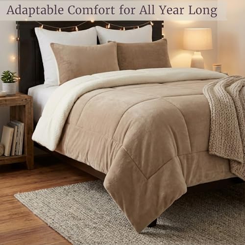 King Size Comforter Set – 3-Piece Sherpa and Fleece Bedspread with