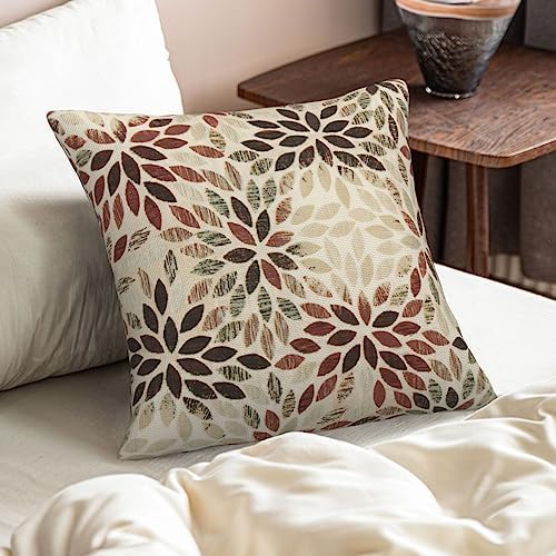 Dahlia Floral Burgundy Red Brown Pillow Covers 18x18 Inch Set of 2