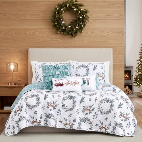 Reversible Christmas Quilt Set King/California King 6 Piece Reindeer