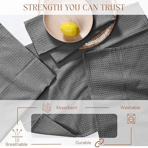 Gray Waffle Kitchen Dish Towels, 100% Cotton, Quick Dry, Super
