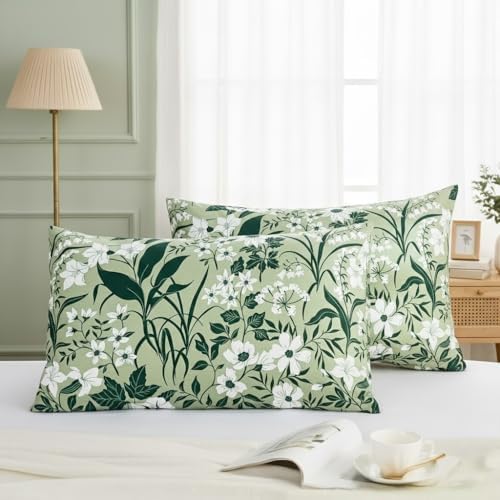 Green Floral Duvet Cover and Pillowcases Queen 100% Cotton Decorative