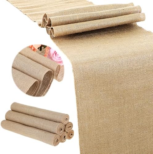 6 Pack Natural Burlap Table Runners,12 x 71 Inches Rustic Jute Table