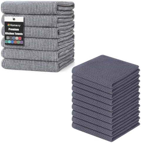 Homaxy Premium Kitchen Towels(18”x 28”, 6 Pack), Grey and 100% Cotton