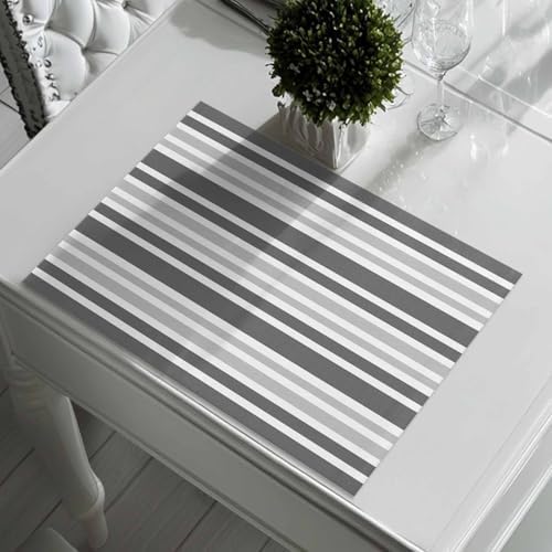 Gradient Gray Stripe Placemats Set of 8, Geometric Washable Cotton