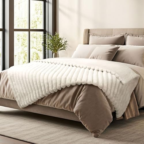 DEZ FURNISHINGS Luxury Reversible Textured Stripe Faux Fur & Velvet
