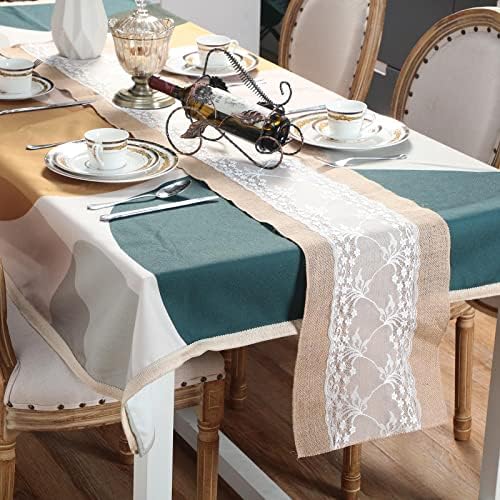 Shimeyao 12 Pcs Burlap Table Runners White Lace 11.8 x 70.9 Inch