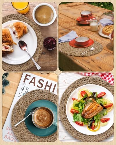 eZAKKA Woven Placemats Round Placemats Set of 8, 12 inch Rattan
