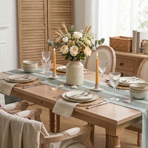 Artoid Mode Grey Braided Striped Rustic Chenille Table Runner