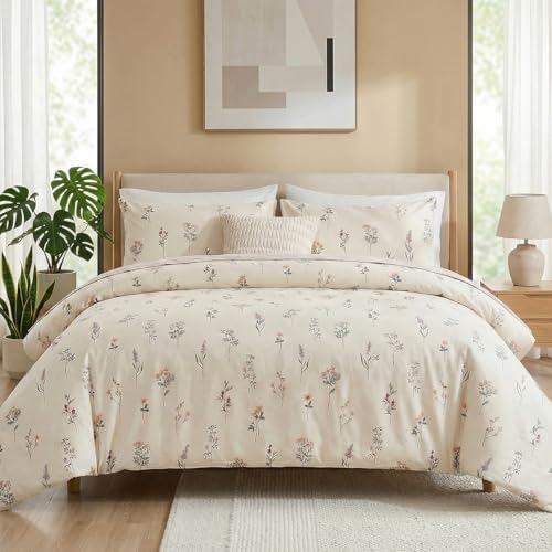 Cream Duvet Cover Set Twin Size 100% Washed Cotton Linen Like Textured
