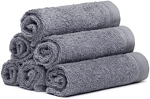 100% Cotton Washcloths Set 13” x 13” | Dark Grey Towels | Set of 6