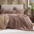Full Comforter Set - 7 Pieces Solid Bedding Sets Textured Bed in a Bag
