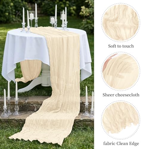 10 Pack Ivory 17 x 108 Inch Cheesecloth Table Runner - Boho Gauze