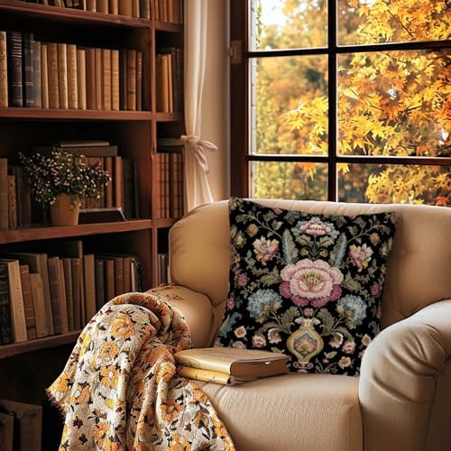 Vintage Floral Throw Pillow Covers 18x18 Set of 2, Ornate Botanical