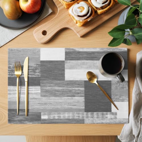 Cotton Linen Placemats for Dining Table Set of 8 Rustic Gray Wood