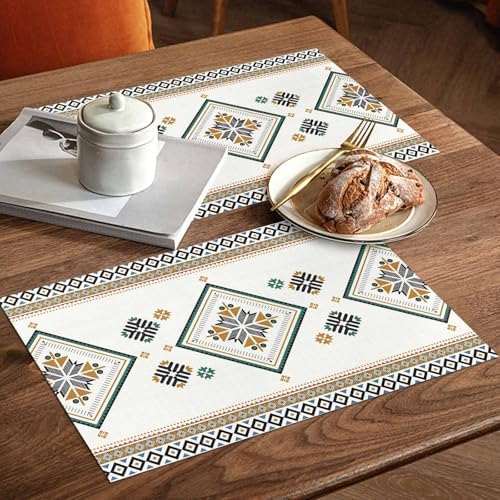 Placemats Set of 8, Beige Boho Woven Placemat, Linen Place Mats for