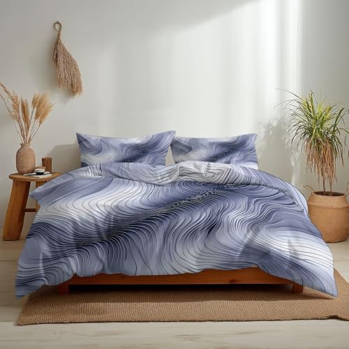 Ultra Soft Gray Duvet Cover Queen Size, Printed Bedding Set 3 Pieces