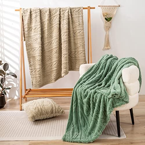 YUSOKI Sherpa Fleece Twin XL Size Blanket, Tan, 65"x90"