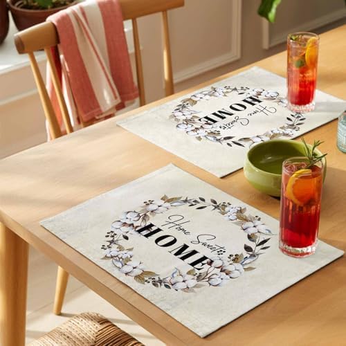 Placemats Set of 8, Home Sweet Woven Placemat, Linen Place Mats for