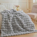 MEGO Fluffy Bubble Grid Faux Rabbit Fur Throw Blanket 60x80, Gray