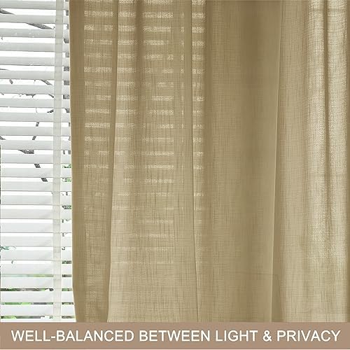 Fcosie Beige Linen Textured Drapes 120 Inches Long Pinch Pleated