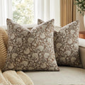 Vintage Floral Pillow Covers 18x18 Set of 2, Dahlia Botanical Block