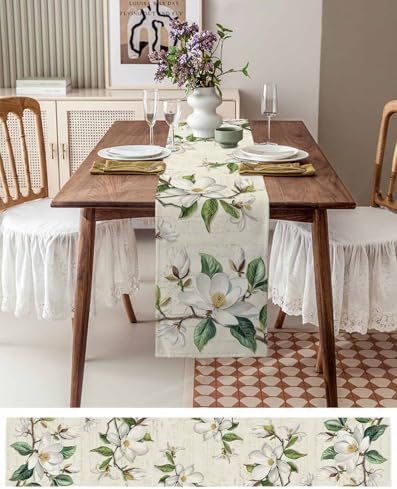 Vintage Floral Spring Table Runners 120 Inches Long, Rustic Botanical