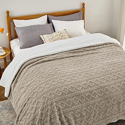 Bedsure Sherpa Fleece Blanket, Cable Jacquard Tufted, Warm, Beige