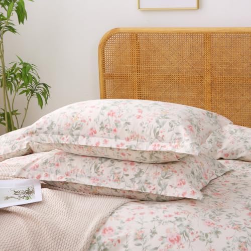 ABREEZE 100% Cotton Duvet Cover Queen Size Floral Bedding Set 3 Pieces