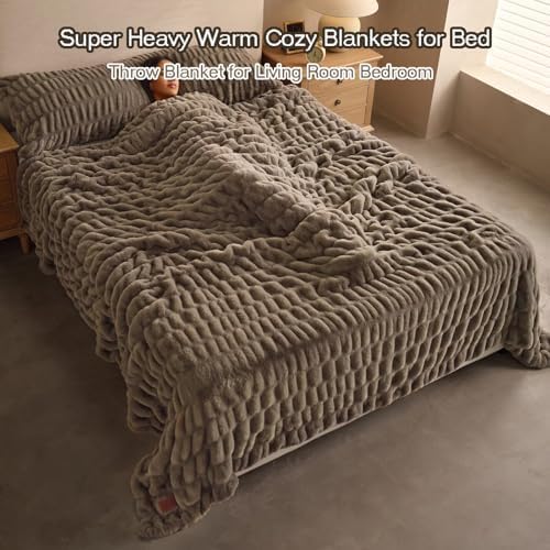 Double Side Faux Fur Throw Blanket,Cozy Soft Fuzzy Fluffy Faux Rabbit