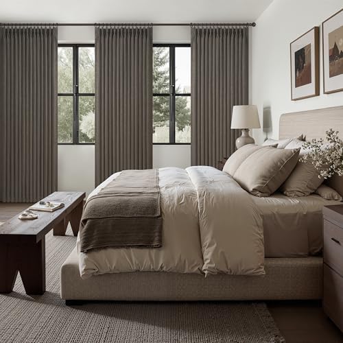 Blackout Dual Layer Linen Bedroom Curtains 84 Inches Long 2 Panels
