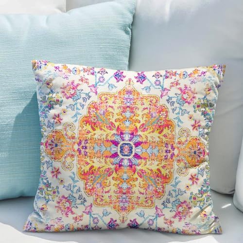 Snycler Orange Blue Ethnic Boho Pillow Covers 16x16 in Boho Carpet