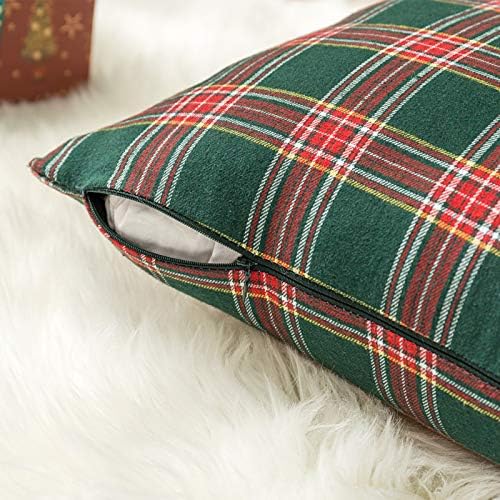 AQOTHES Christmas Plaid Decorative Throw Pillow Covers Green Red 22x22