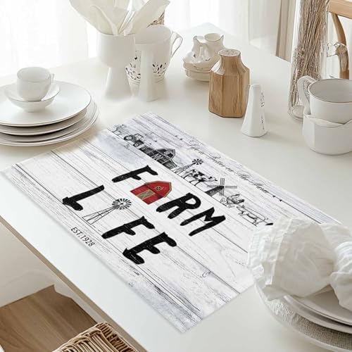 Placemats Set of 8, Farmhouse Life Woven Placemat, Linen Place Mats