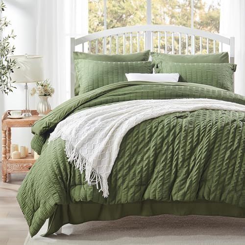 Full Size Comforter Sets 7 Piece, Olive Green Bed in a Bag Full