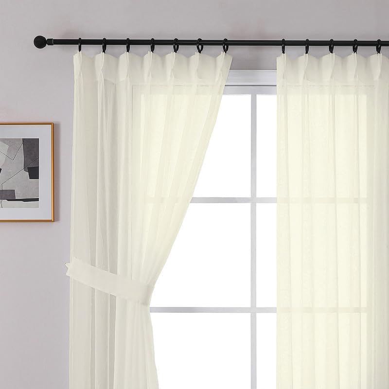 OVZME Cream Crushed Window Sheer Curtains 120 Inches Long 2 Panels