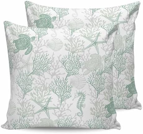20x20 Pillow Covers Set of 2, Green Coastal Throw Pillow Covers