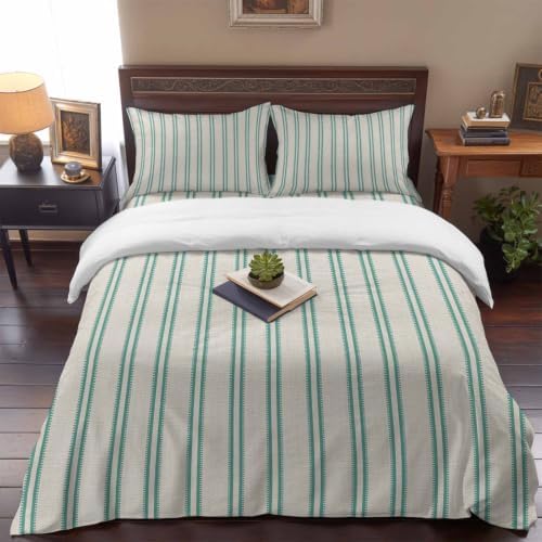 Green Ticking Stripe California King 4 Piece Duvet Cover Set