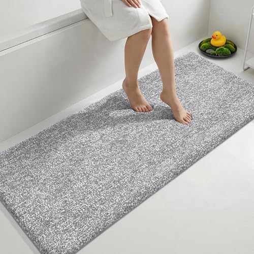 Yimobra Non Slip Machine Washable Bathroom Rug 60x24 Grey and White