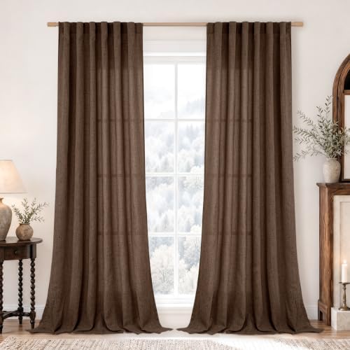 BGment 96 Inches Long Brown Linen Curtains for Living Room 2 Panels