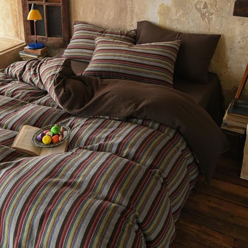 Striped Duvet Cover King Vintage Brown Comforter Cover King Size