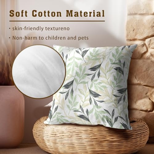 Spring Sage Green and Cream Leaf Pillowcovers 18X18 Inch Green and