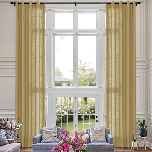 Fcosie New Wheat Natural Linen Extra Long Curtain with Grommets Top