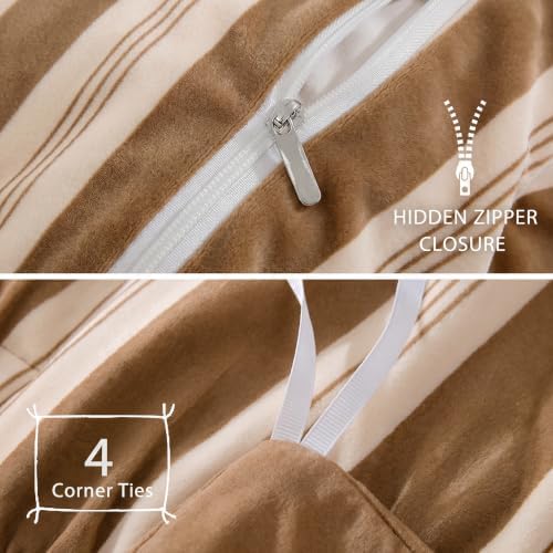 Merryword Khaki Striped Duvet Cover Set King Size,Soft Plush