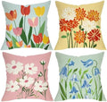 Colorful Floral Decorative Throw Pillow Covers 18 x 18 Set of 4