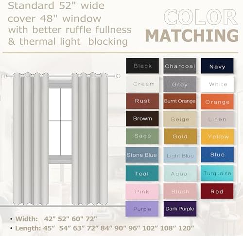 KOUFALL 108 Inch Long Blackout Curtains for Living Room, Grommet Silk