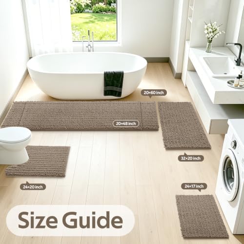 ACCUMTEK Upgrade Extra Large Dark Beige Bathroom Rug Set 3 Pieces Gray