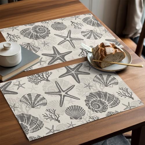 Placemats Set of 8, Grey Coastal Summer Woven Placemat, Linen Place