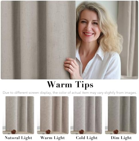 H.VERSAILTEX 100% Blackout Linen Curtains 84" L 2 Panels Stone