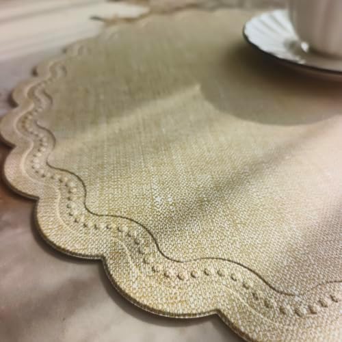 Round Placemats Set of 6, 15 Inch PU Faux Leather Easy Wipe Non-Slip